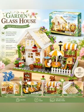 🩷  6017. 🟰 Garden Glass House Building Set for Kids